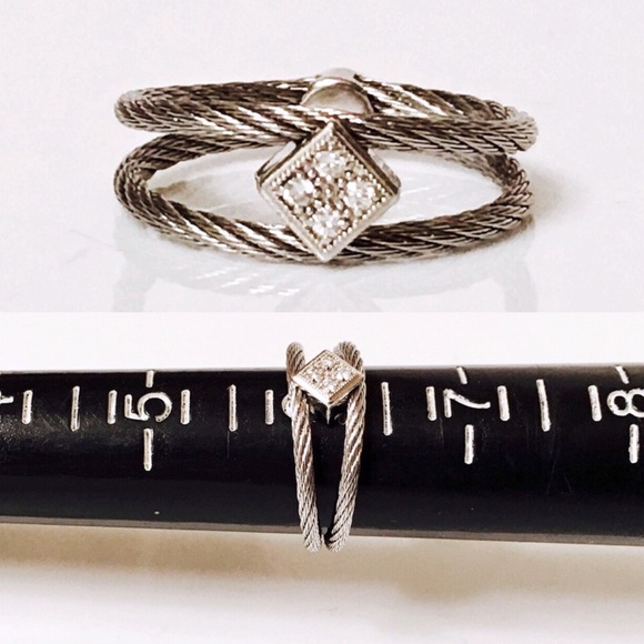 Charriol 18k White Gold Steel Cable Diamond Ring - Picture 8 of 8